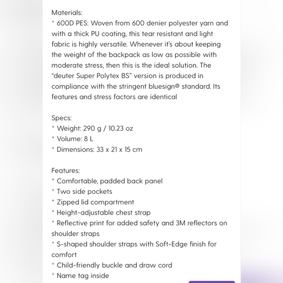 Kids Deuter Schmusebar Backpack w/chest buckle - Picture 4 of 4